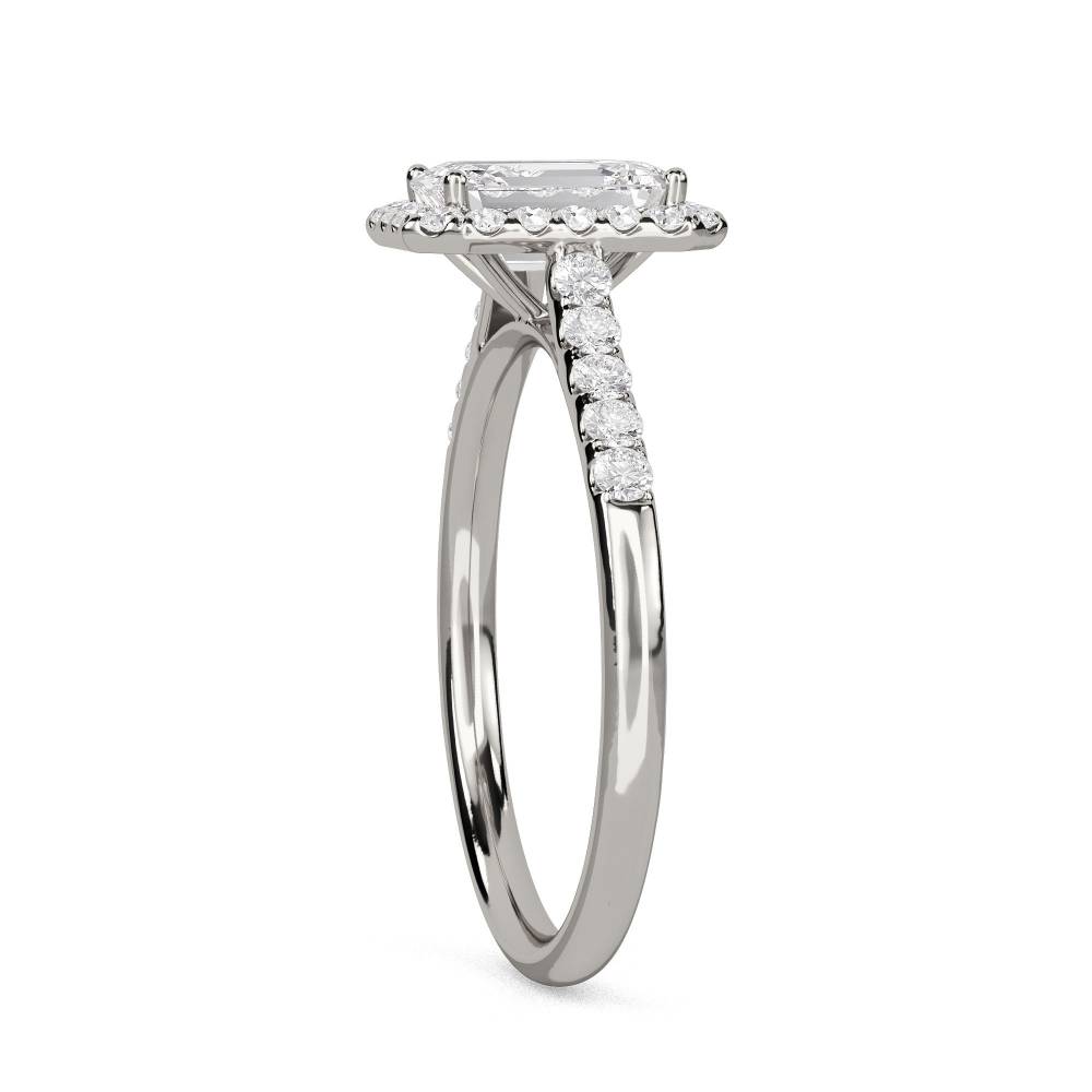 Emerald Diamond Single Halo Shoulder Set Ring set in Platinum