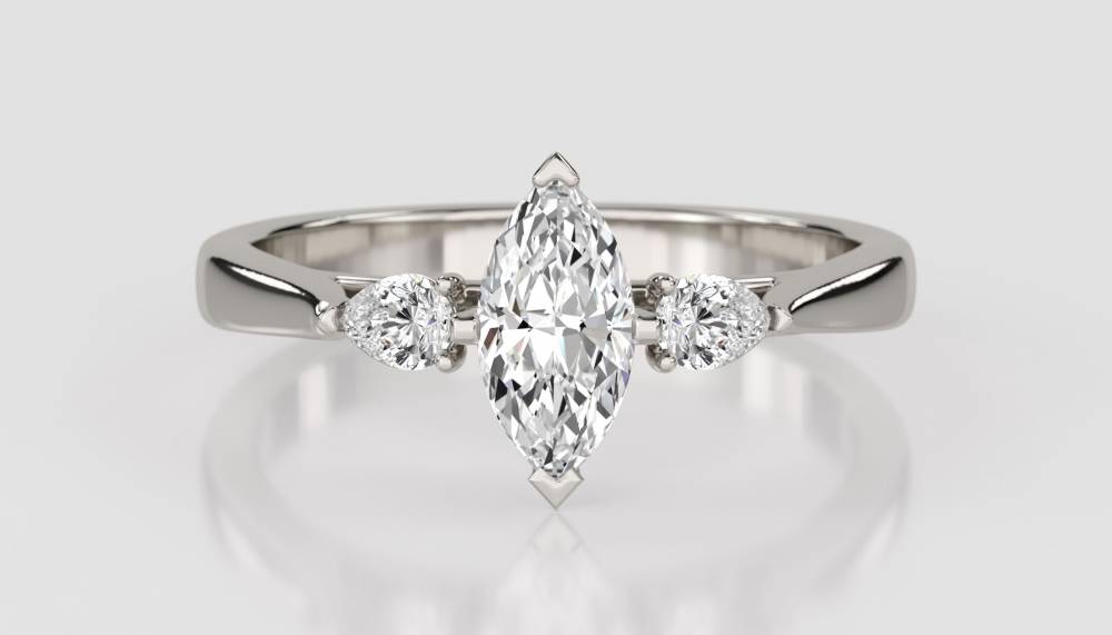 DHRX6609 Unique Marquise & Pear Diamond Trilogy Ring set in Platinum