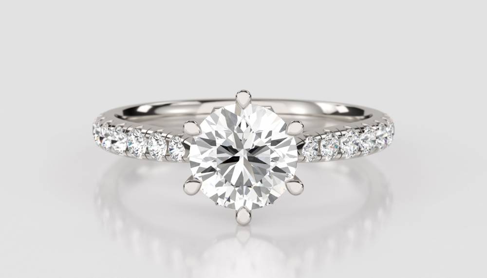 Round Diamond Shoulder Set Ring set in Platinum