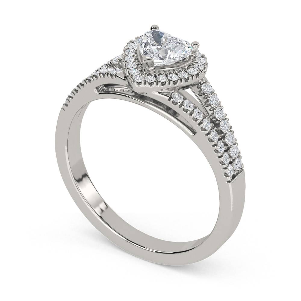 Heart Diamond Single Halo Shoulder Set Ring set in Platinum