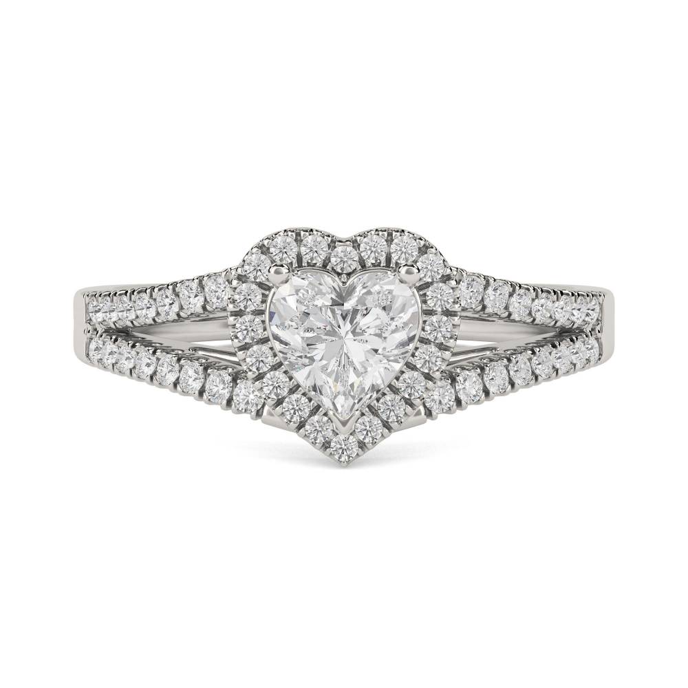 Heart Diamond Single Halo Shoulder Set Ring set in Platinum