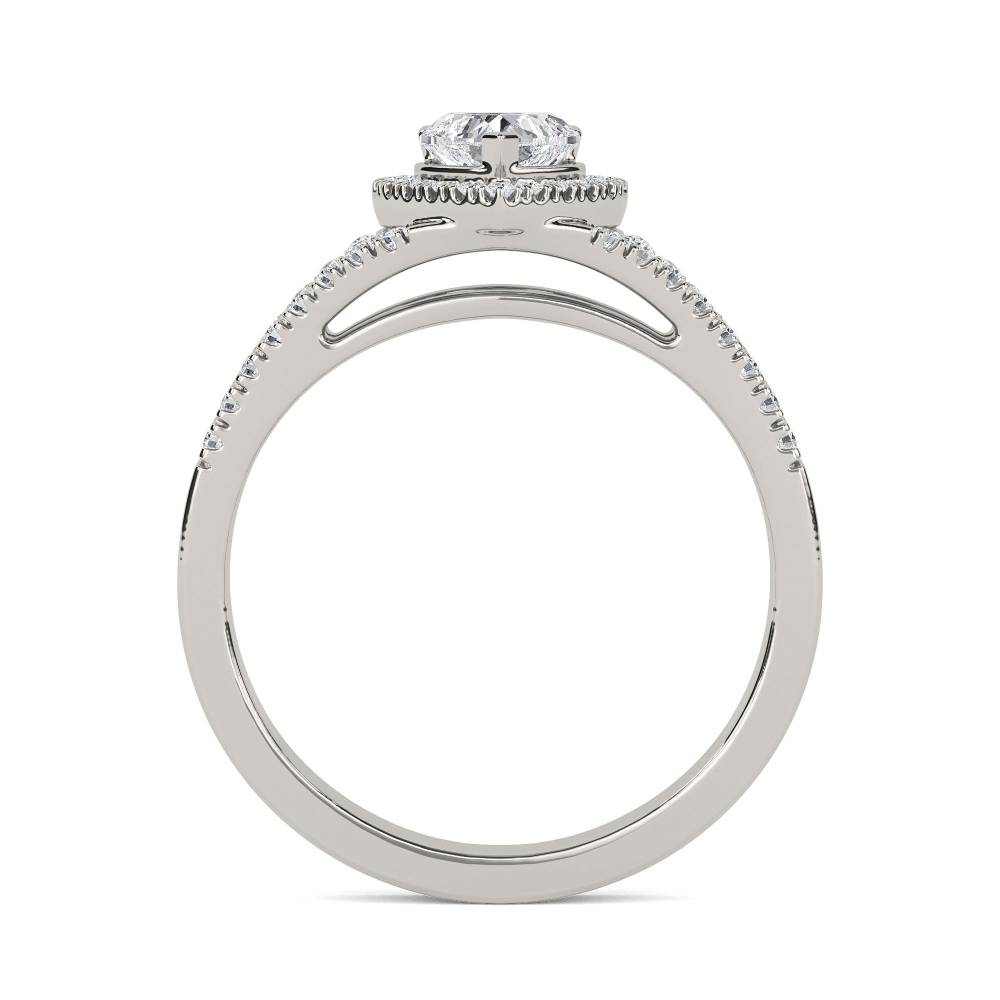 Heart Diamond Single Halo Shoulder Set Ring set in Platinum