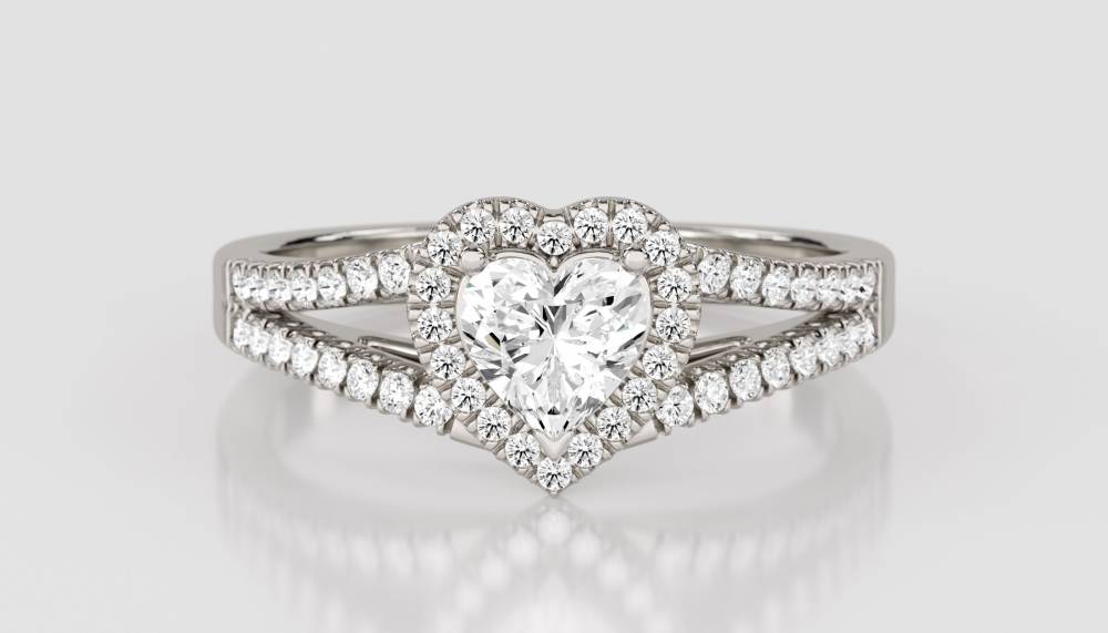 Heart Diamond Single Halo Shoulder Set Ring set in Platinum