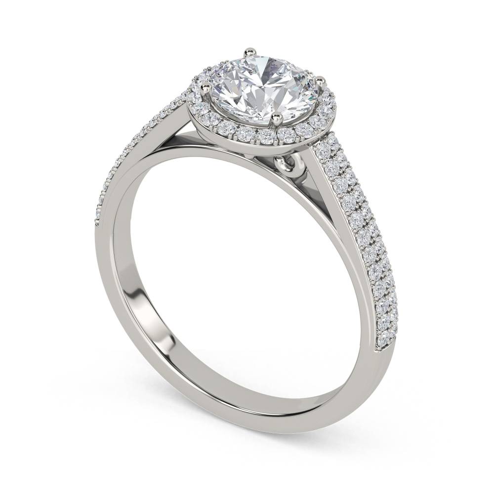 Round Diamond Single Halo Shoulder Set Ring set in Platinum