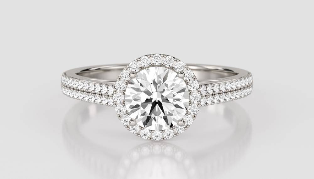 Round Diamond Single Halo Shoulder Set Ring set in Platinum