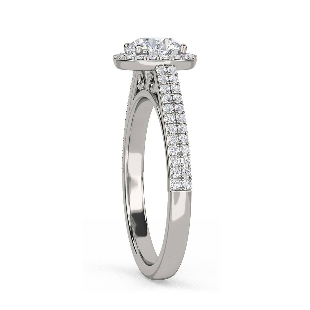 Round Diamond Single Halo Shoulder Set Ring set in Platinum