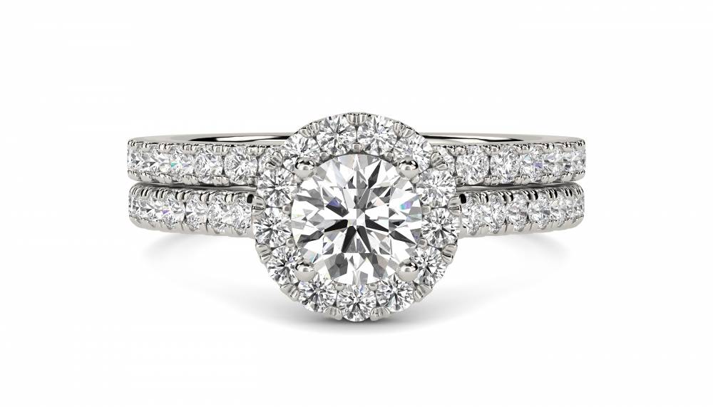 Round Diamond Shoulder Set Ring With Matching Band P