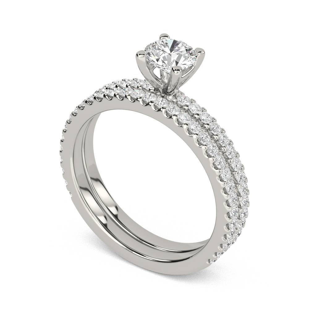Round Diamond Shoulder Set Ring With Matching Band Image