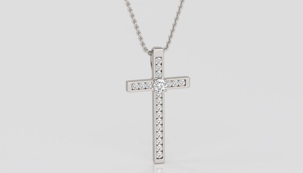 Classic Round Diamond Cross Pendant P