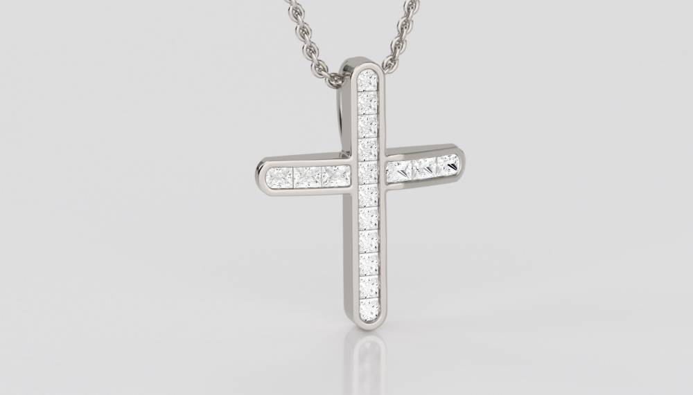 Unique Princess Diamond Cross Pendant P