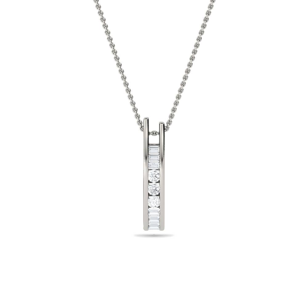 Round & Baguette Diamond Pendant P