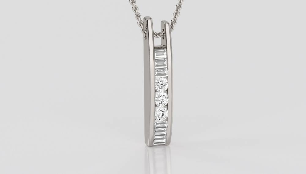 Round & Baguette Diamond Pendant P