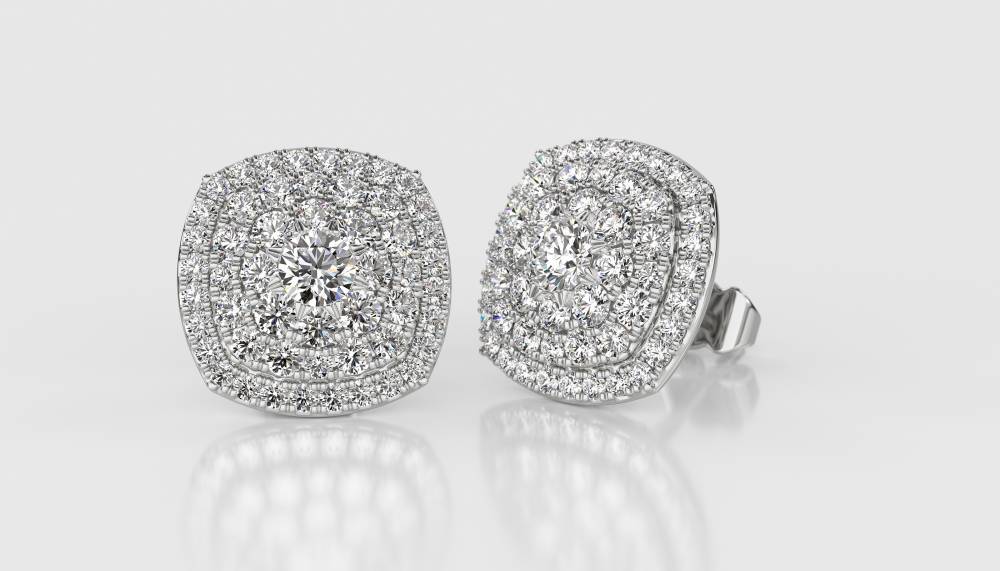 Round Diamond Cluster Earrings P