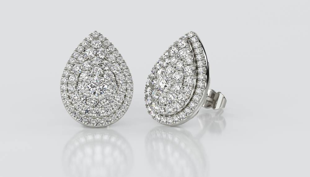 Round Diamond Cluster Earrings P