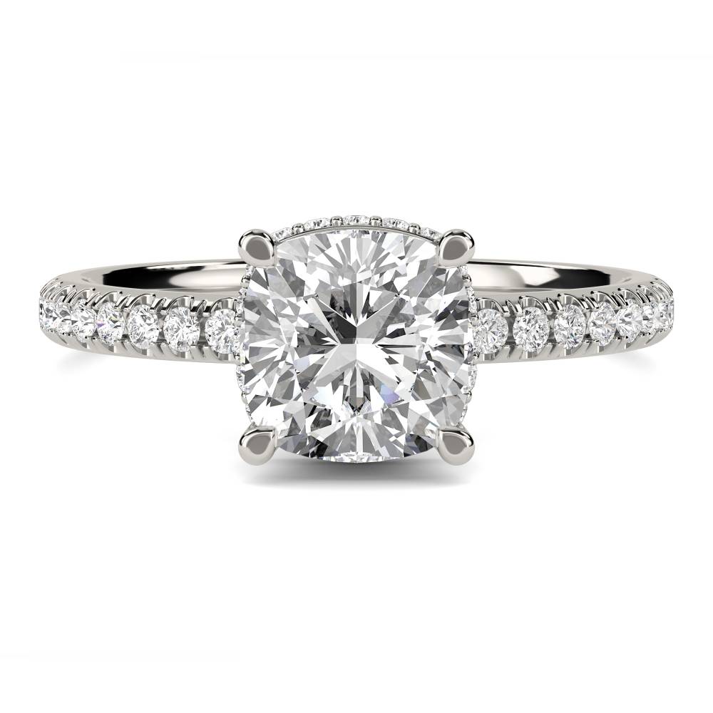 Cushion Diamond Hidden Halo Shoulder Set Ring set in Platinum