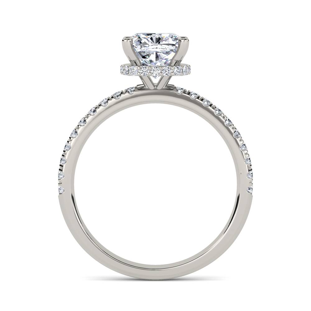 Cushion Diamond Hidden Halo Shoulder Set Ring set in Platinum