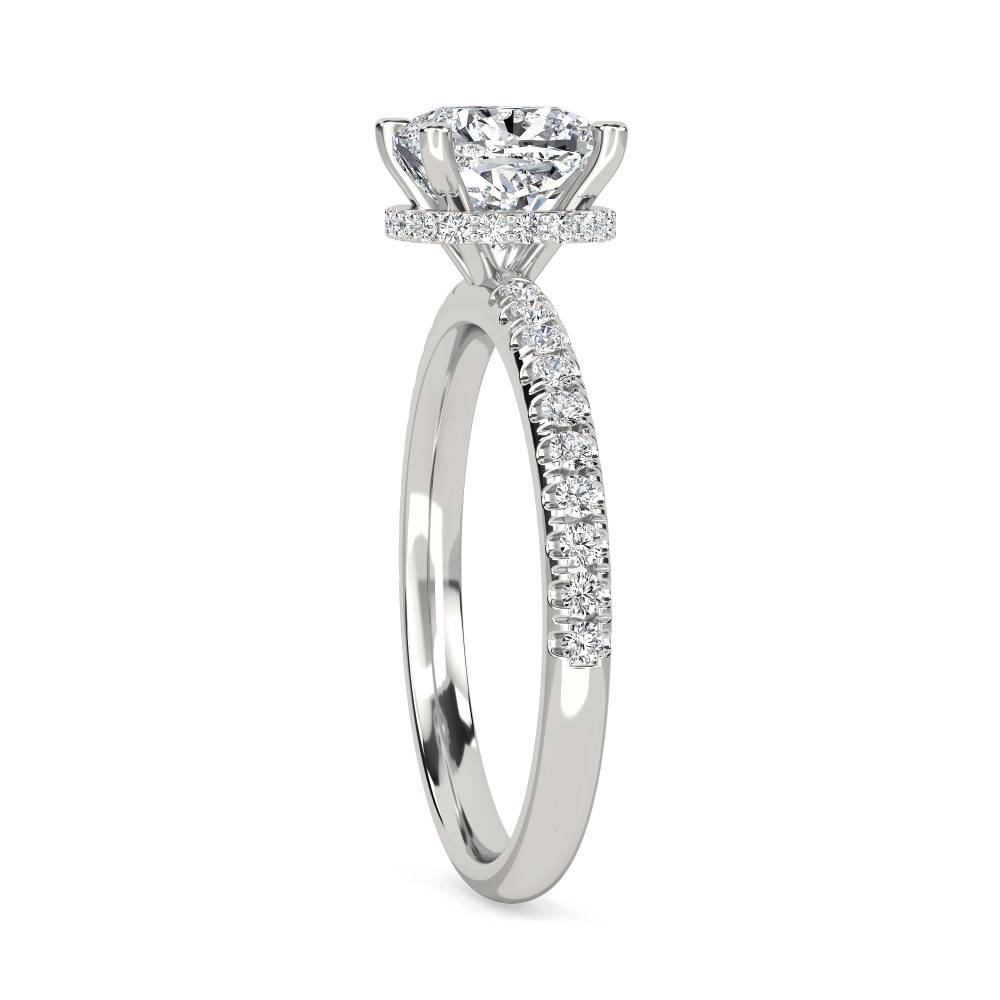 Cushion Diamond Hidden Halo Shoulder Set Ring set in Platinum