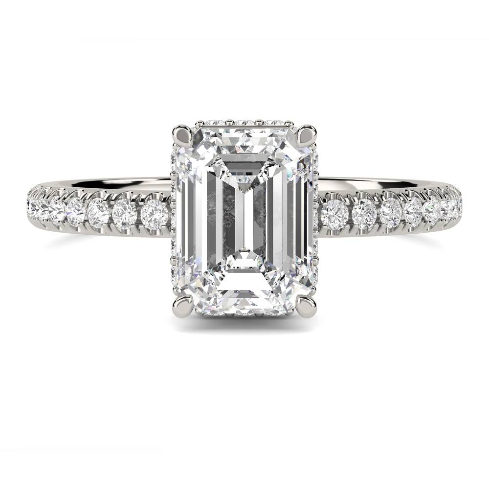 Emerald Diamond Hidden Halo Shoulder Set Ring set in Platinum