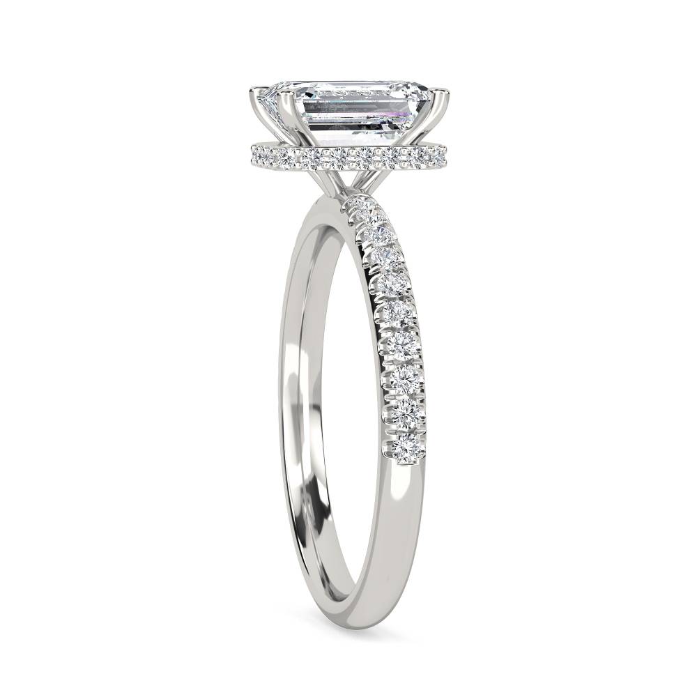 Emerald Diamond Hidden Halo Shoulder Set Ring set in Platinum