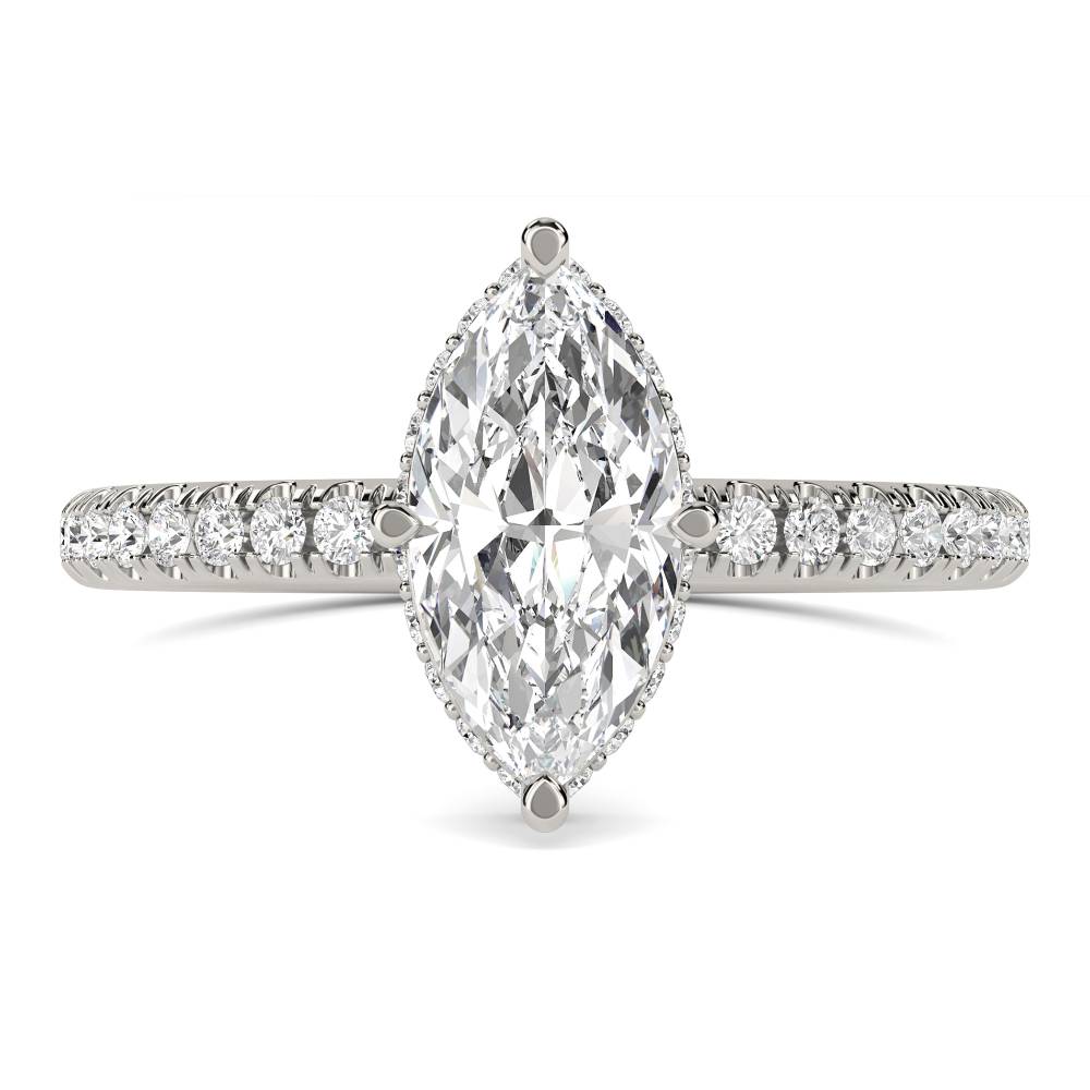 Marquise Diamond Hidden Halo Shoulder Set Ring P