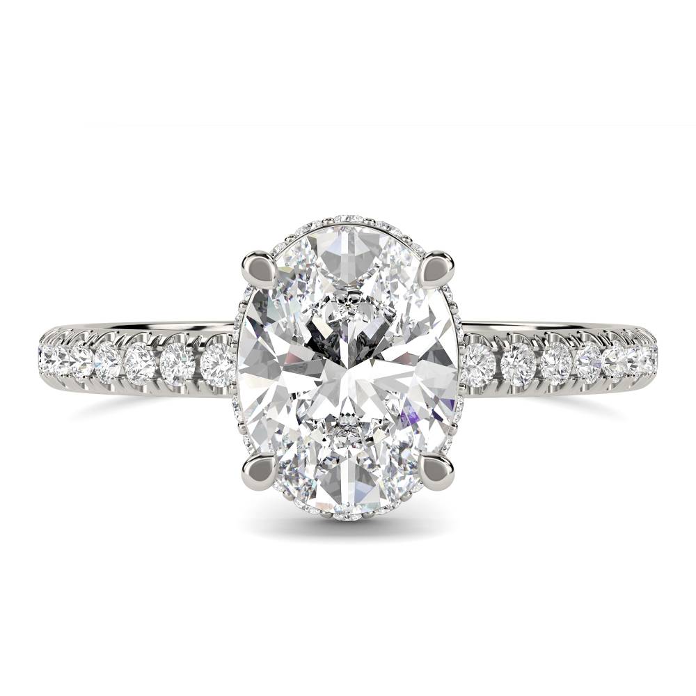 Oval Diamond Hidden Halo Shoulder Set Ring set in Platinum