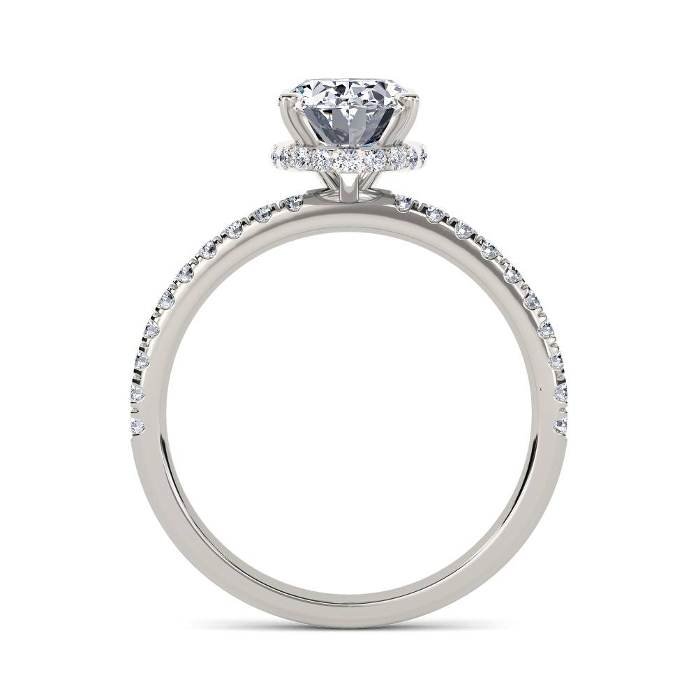 Oval Diamond Hidden Halo Shoulder Set Ring set in Platinum