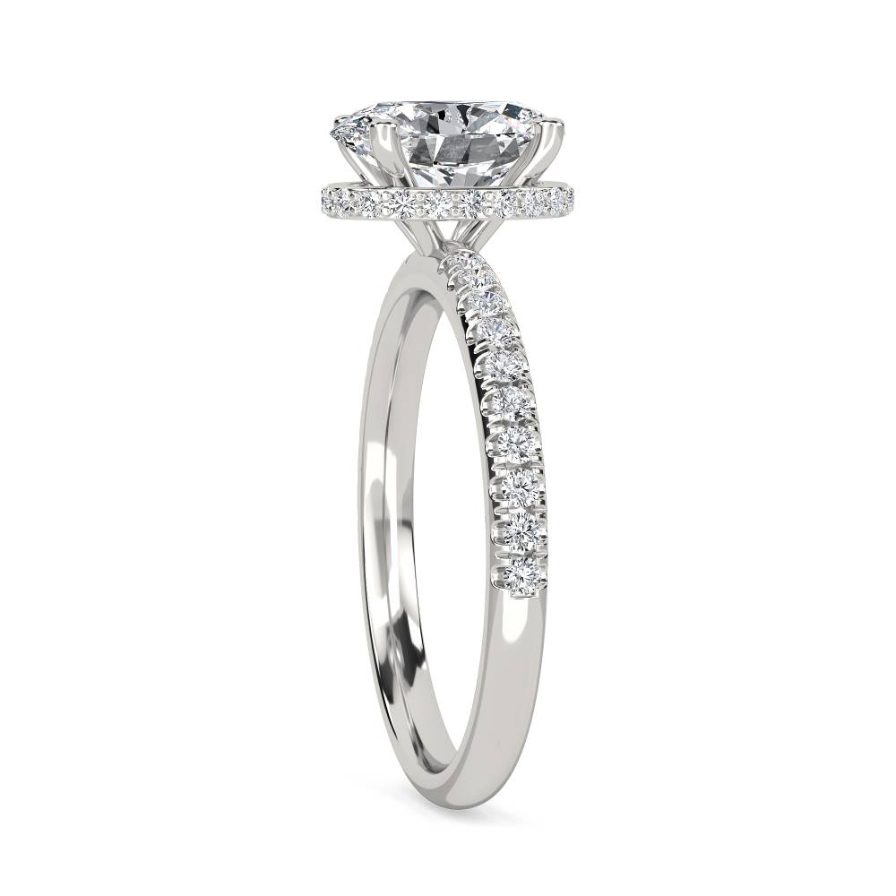 Oval Diamond Hidden Halo Shoulder Set Ring set in Platinum