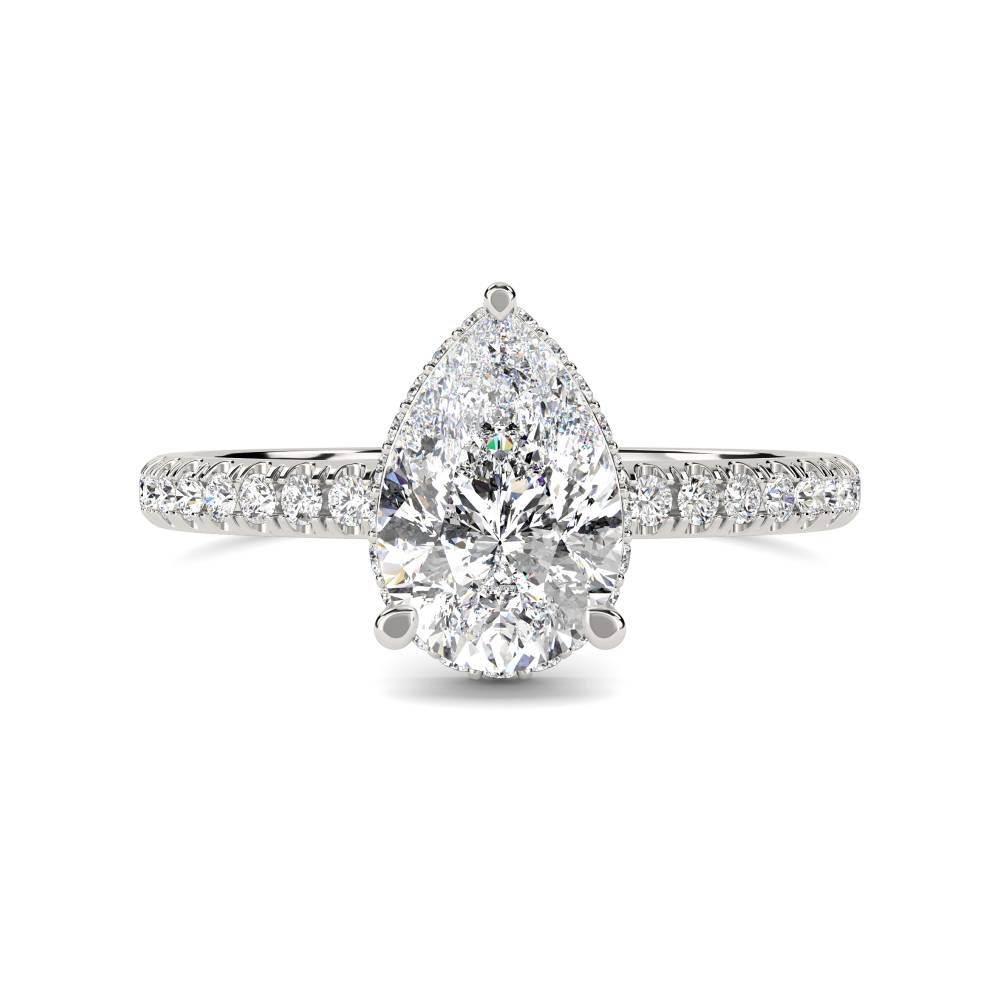 Pear Diamond Hidden Halo Shoulder Set Ring P