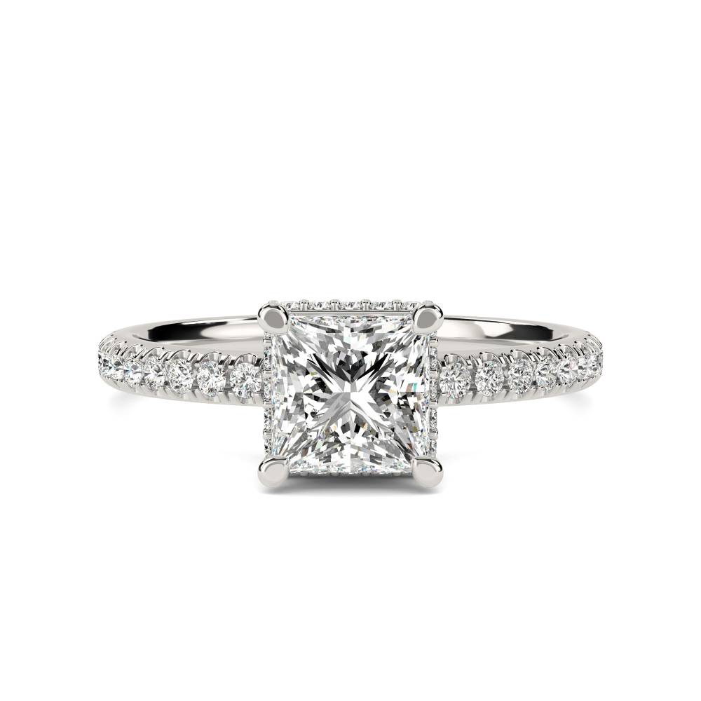 Princess Diamond Hidden Halo Shoulder Set Ring set in Platinum