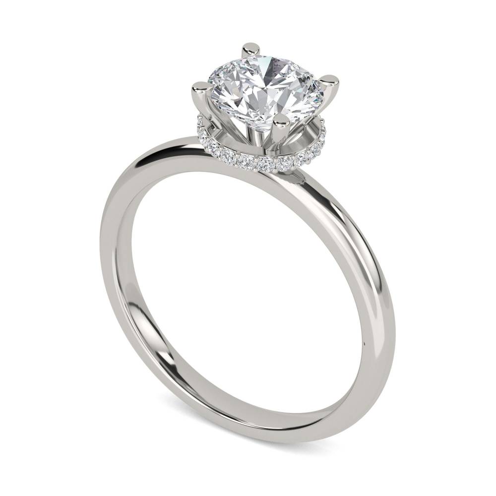 Round Diamond Low Set Hidden Halo Ring set in Platinum