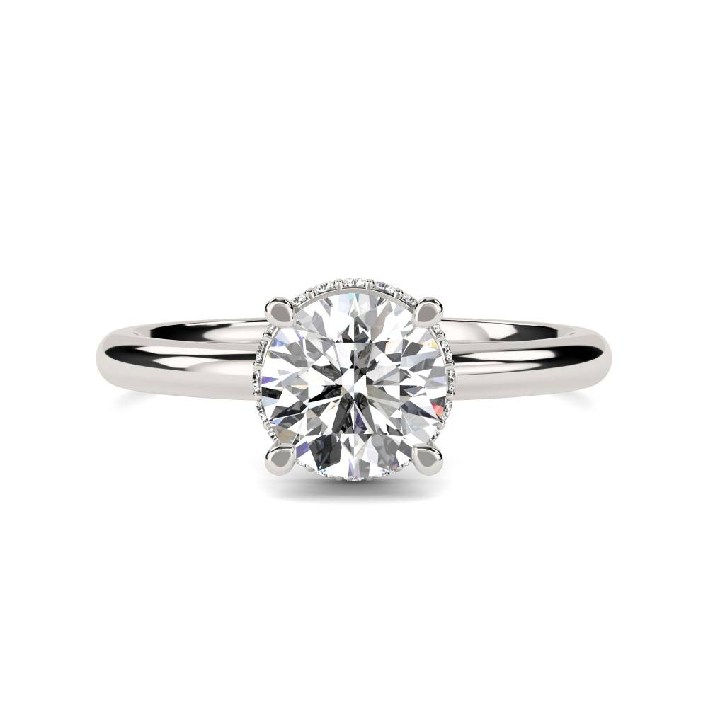 Round Diamond Low Set Hidden Halo Ring set in Platinum