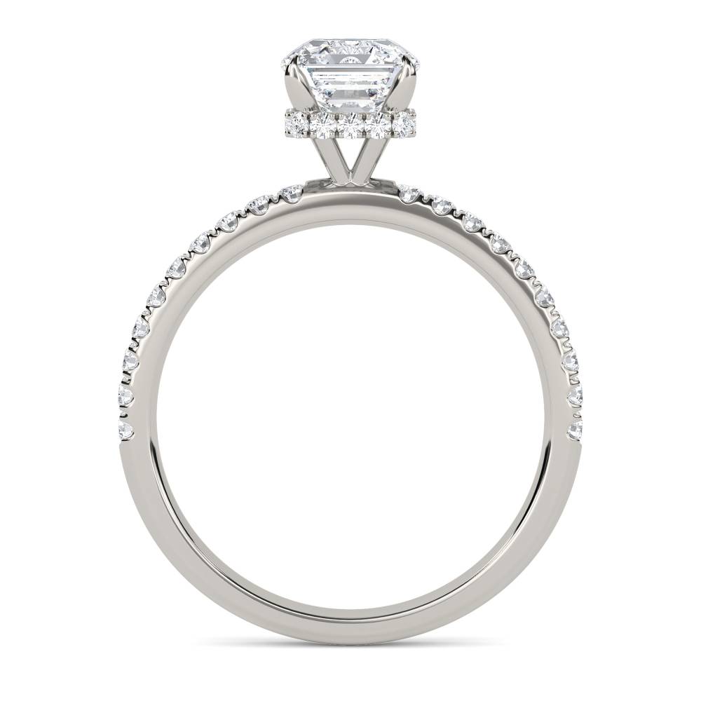 Asscher Diamond High Set Hidden Halo Shoulder Set Ring set in Platinum