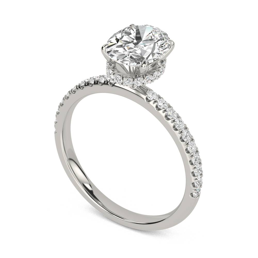 Oval Diamond High Set Hidden Halo Shoulder Set Ring set in Platinum