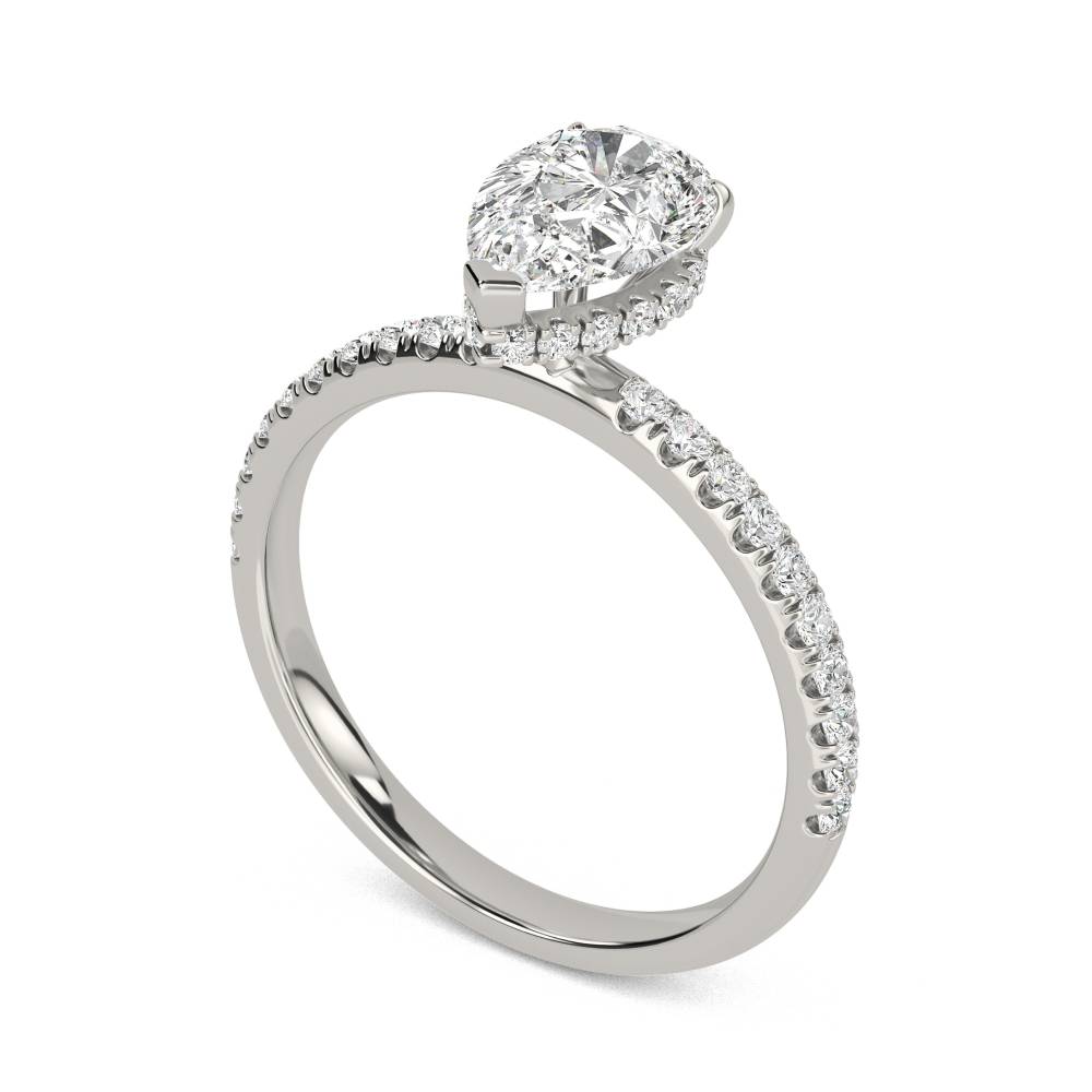 Pear Diamond High Set Hidden Halo Shoulder Set Ring set in Platinum