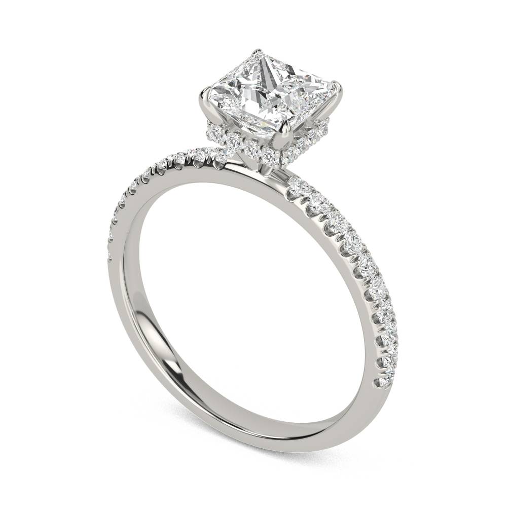 Princess Diamond High Set Hidden Halo Shoulder Set Ring set in Platinum