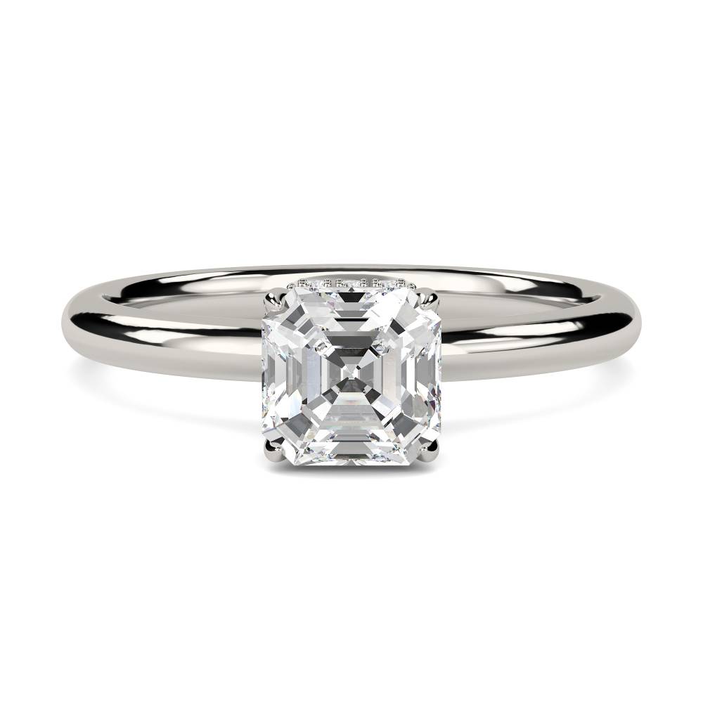 Asscher Diamond Hidden Halo Ring set in Platinum