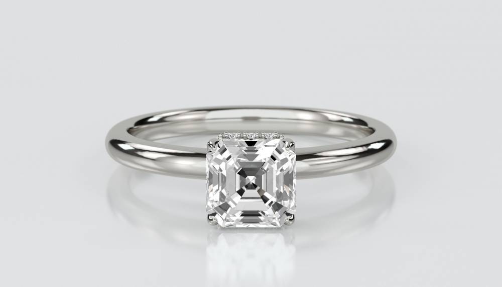 Asscher Diamond Hidden Halo Ring set in Platinum