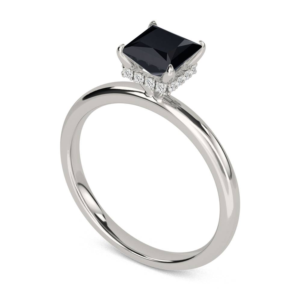 Princess Black Diamond Hidden Halo Ring P