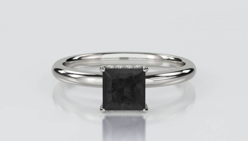 Princess Black Diamond Hidden Halo Ring P