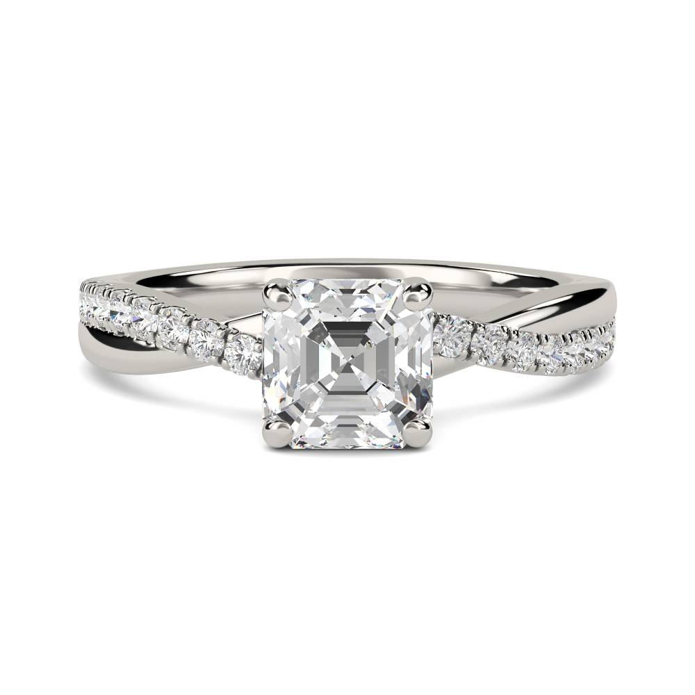 Infinity Asscher Shoulder Set Diamond Engagement Ring set in Platinum