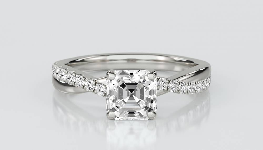 Infinity Asscher Shoulder Set Diamond Engagement Ring set in Platinum