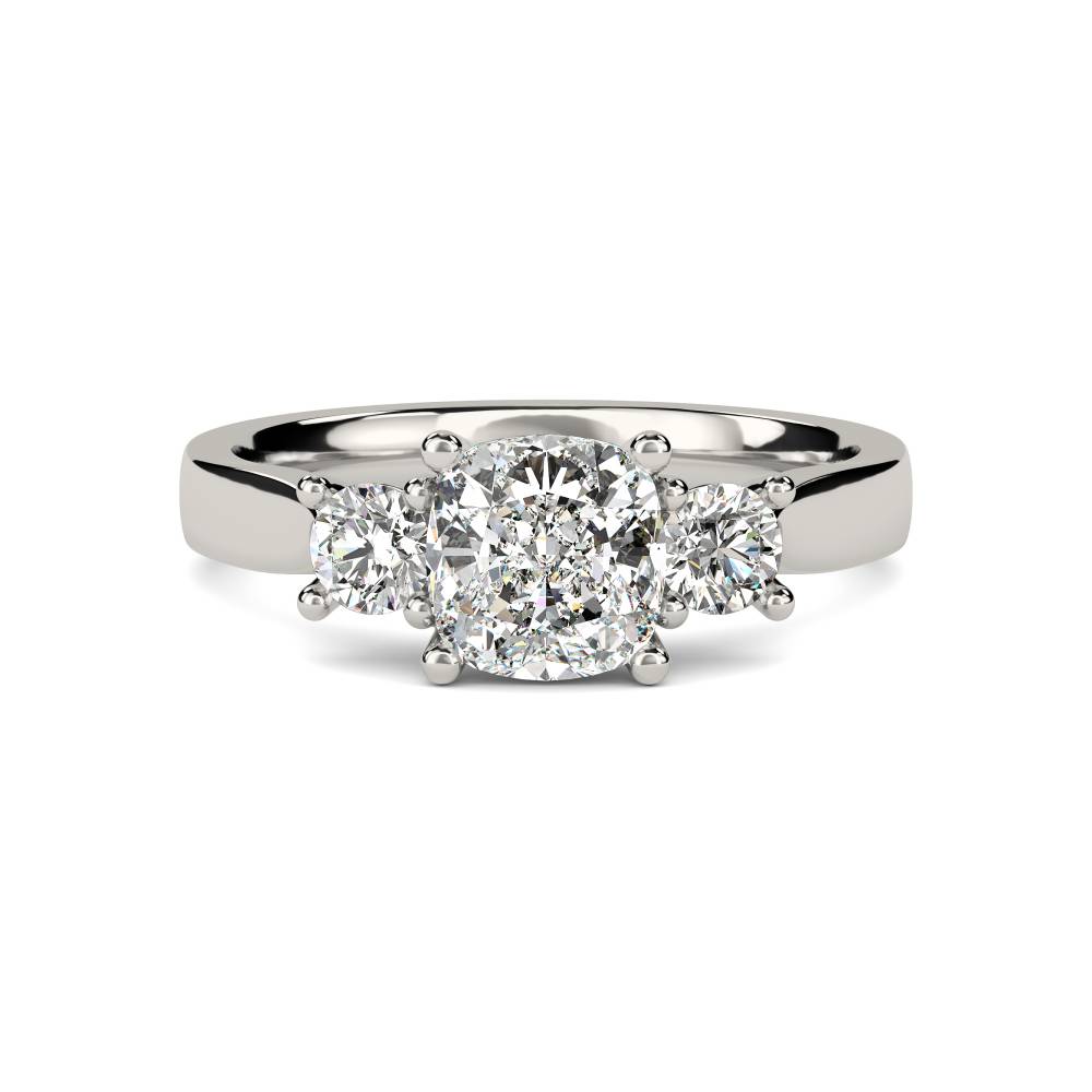 DHDOMR3264 Modern Cushion & Round Diamond Trilogy Ring set in Platinum