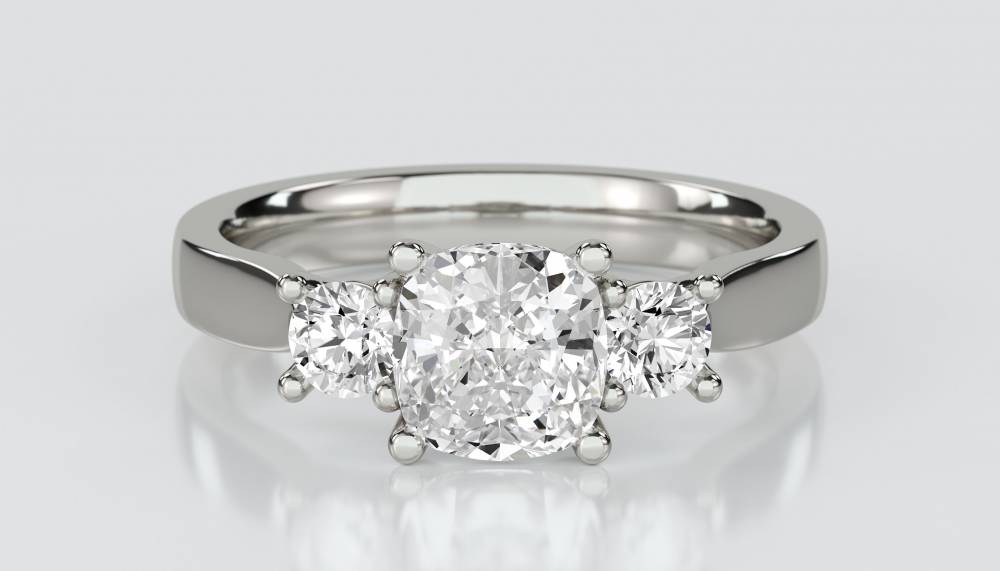 Modern Cushion & Round Diamond Trilogy Ring P