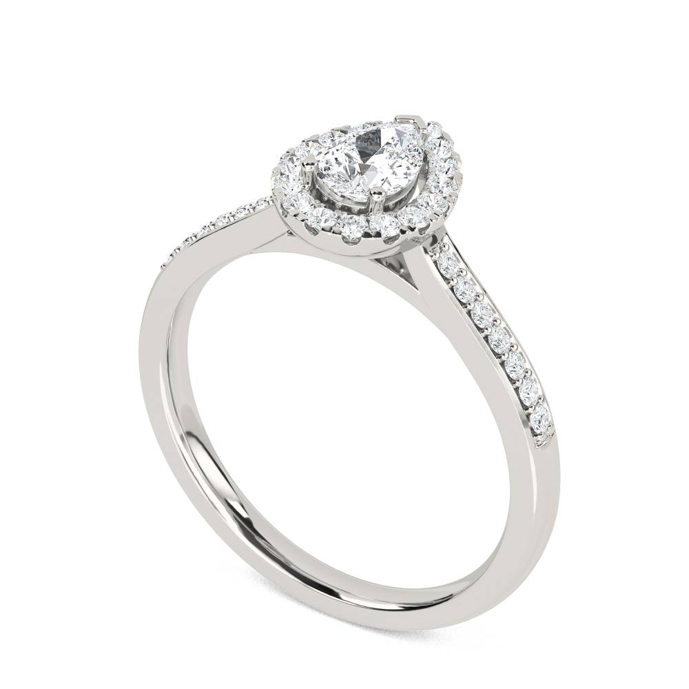 Pear Diamond Single Halo Shoulder Set Ring set in Platinum