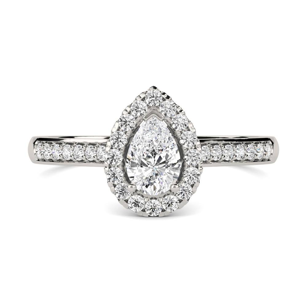 Pear Diamond Single Halo Shoulder Set Ring set in Platinum