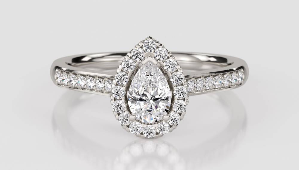 Pear Diamond Single Halo Shoulder Set Ring set in Platinum