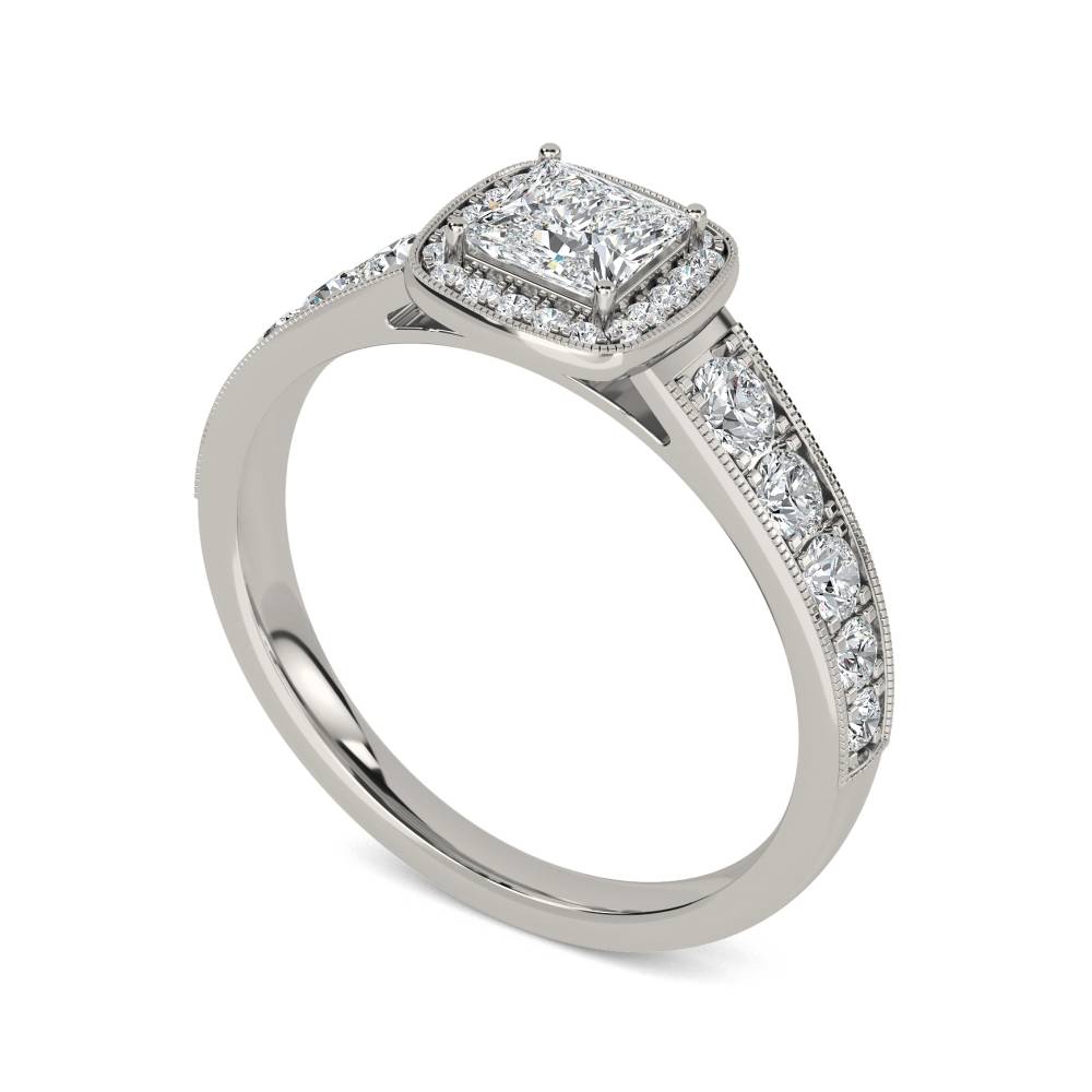 Cushion Diamond Designer Halo Shoulder Set Ring P