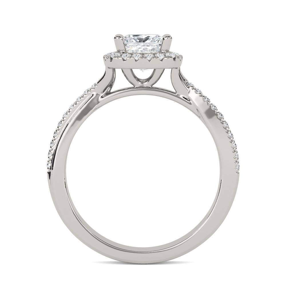 Princess Diamond Single Halo Shoulder Set Ring set in Platinum