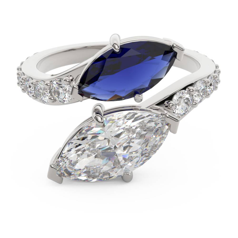 Marquise & Round Blue Sapphire And Diamond Designer Snake Ring P