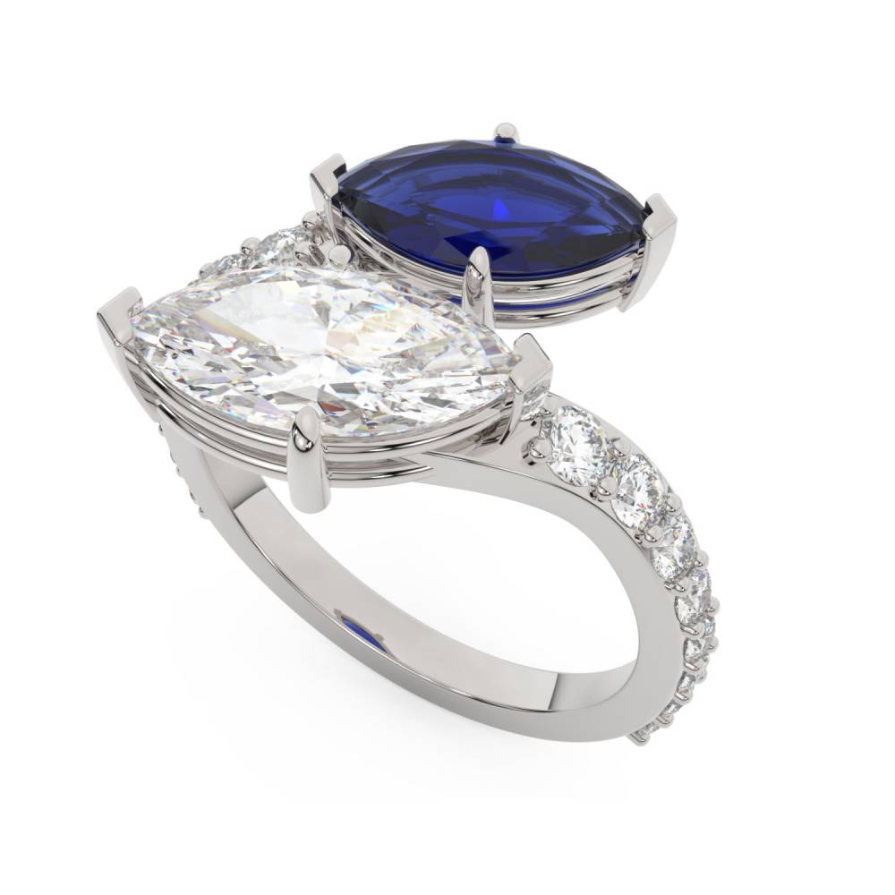 Marquise & Round Blue Sapphire And Diamond Designer Snake Ring P